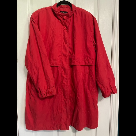 Vintage Misty Harbor Bright Red/Coral Trench Coat Long Wind Breaker Size 14 - Picture 5 of 9